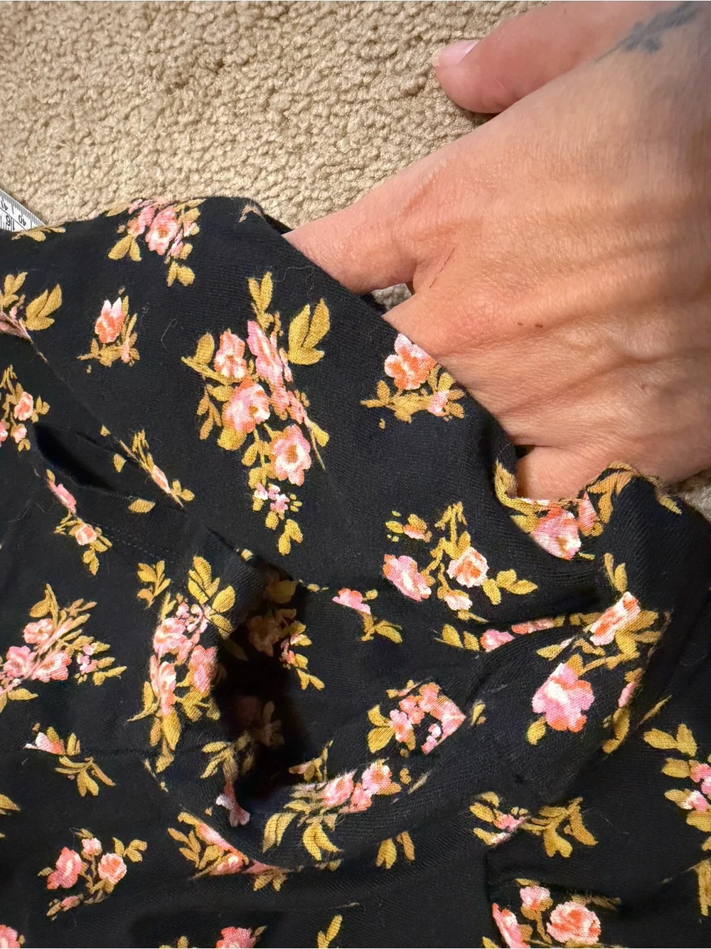 Old Navy Black Floral Short Sleeve Dress with Pink and Yellow Flowers